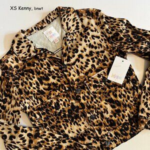 XS Lularoe Kenny jean jacket, unisex, brown leopard animal print